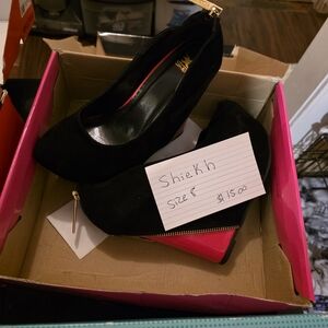 Shiekh Black Heels with Gold Zipper Accent